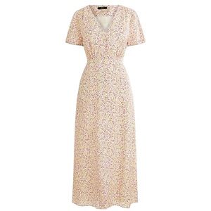 J.Crew Multicolor Floral Midi Dress Field Day Print V-Neck Short Sleeves 12 NWT